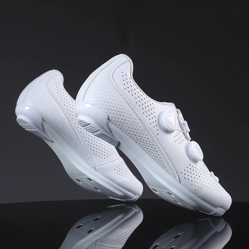 Road Cycling Shoes Men Speed Cycling Sneaker Cleat Shoes Spd Cycling Flat Pedal Shoes Bike Outdoor Footwear Self-Locking White