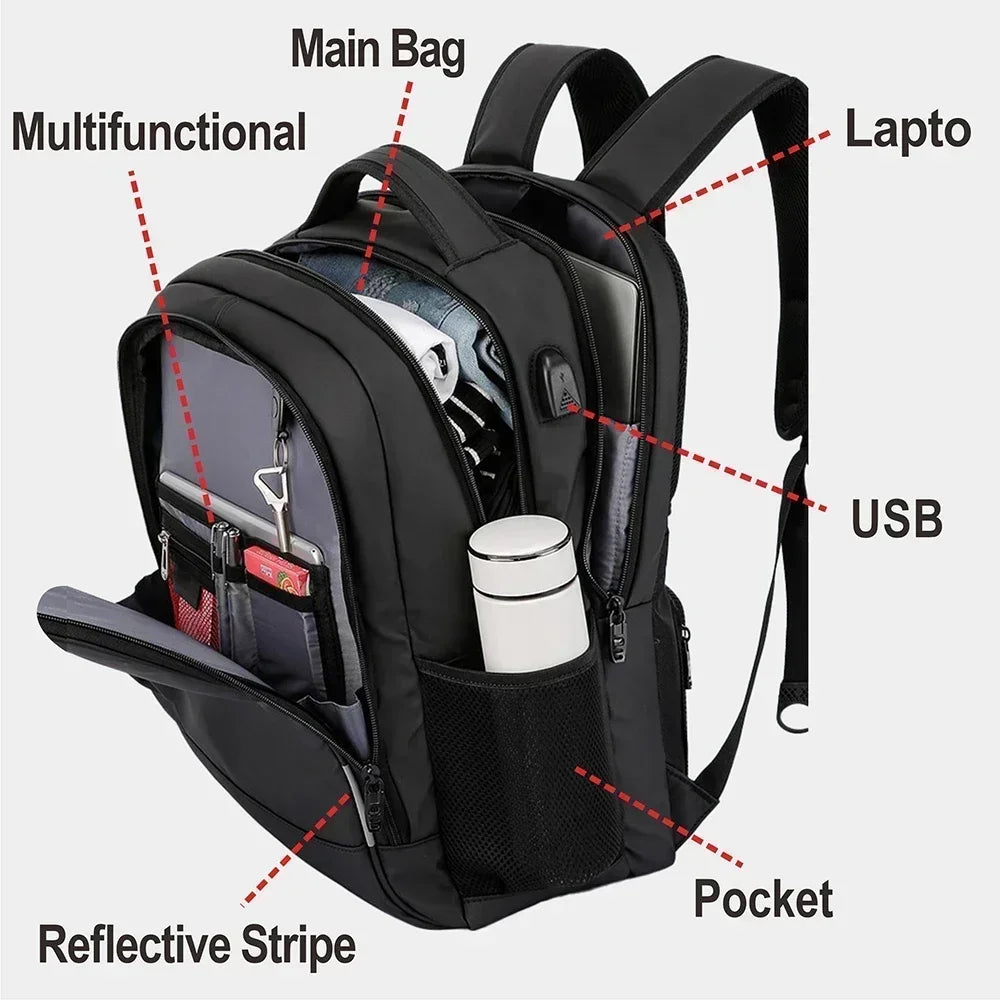 Men's Anti-Theft Laptop Backpack: Waterproof, Stylish & Spacious for Travel & School - Ibaldu
