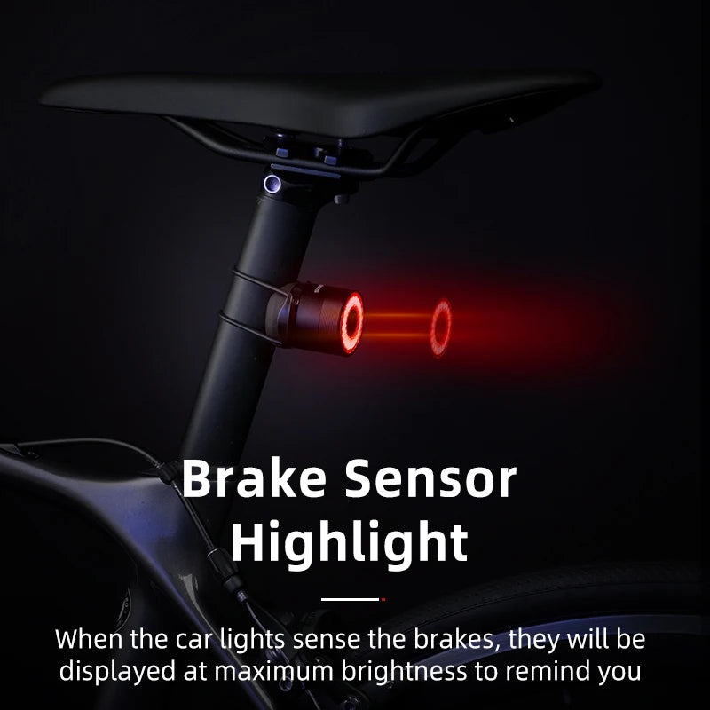 ROCKBROS Smart Brake Rear Light – Waterproof, USB Rechargeable & Ultra Bright - Ibaldu