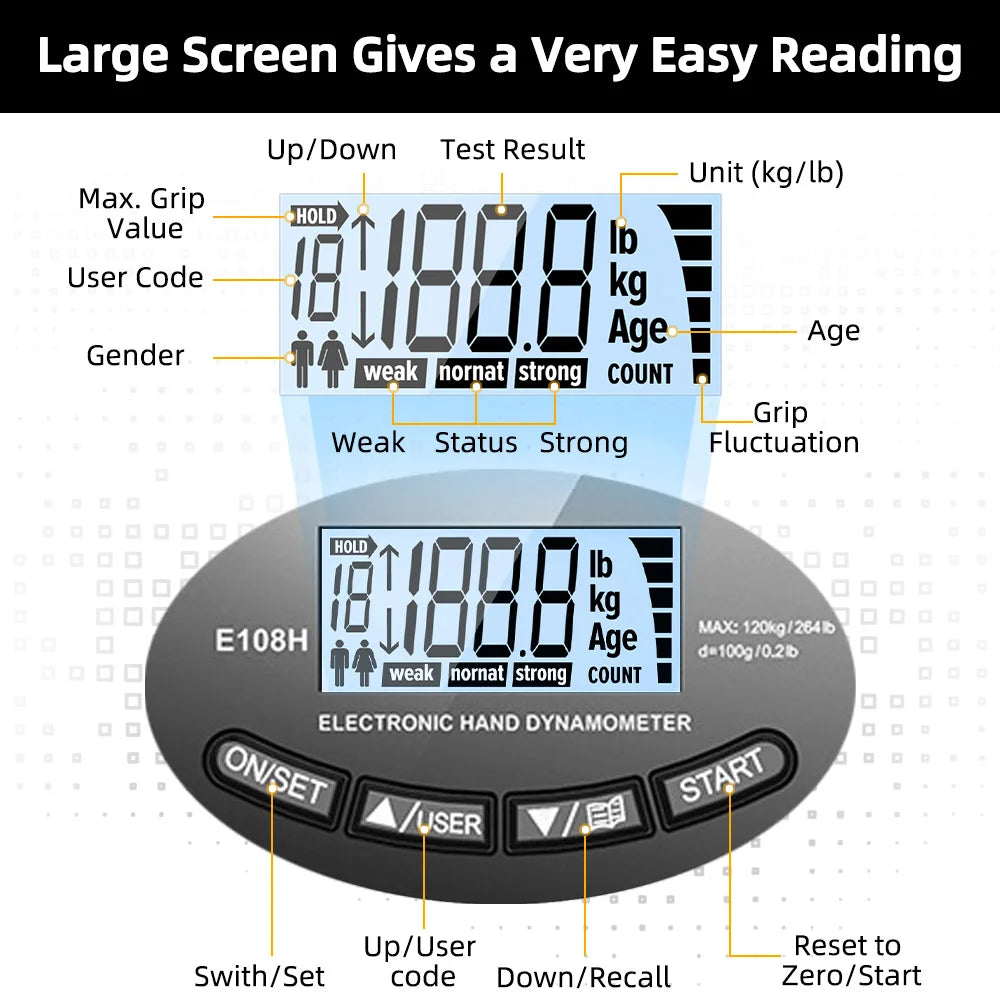 Precision Grip Strength Tester – 265 lbs Digital Hand Dynamometer